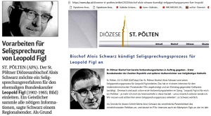 Links: Meldung in den „Dolomiten“ vom 24. 12. 2020. Rechts: Ankündigung auf der Internetseite der niederösterreichischen Diözese St. Pölten.