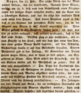 Faksimile aus „Münchener Politische Zeitung“ vom Montag, 5. März 1810.