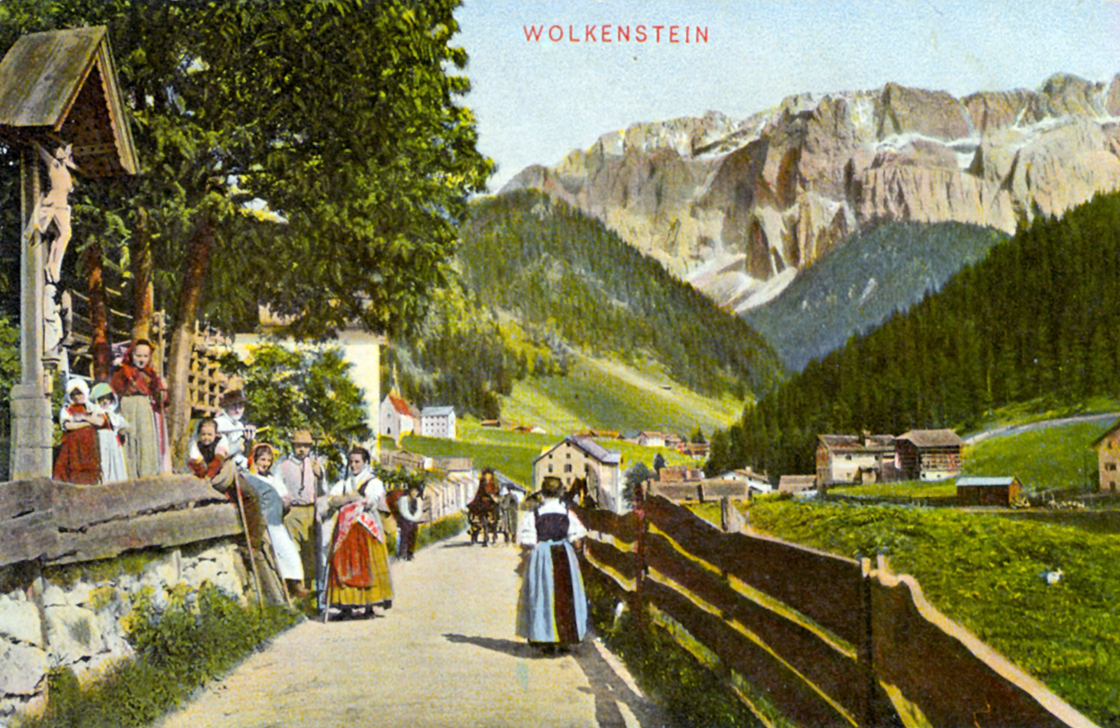 Wolkenstein im Grödner Tal konnte bei Südtirol verbleiben. (Historische Postkarte aus altösterreichischer Zeit.