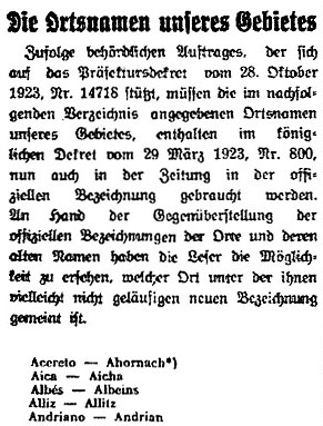 Aus „Der Landsmann“ (vormals vor dem Verbot des Namens „Der Tiroler“) vom 24. Oktober 1925.