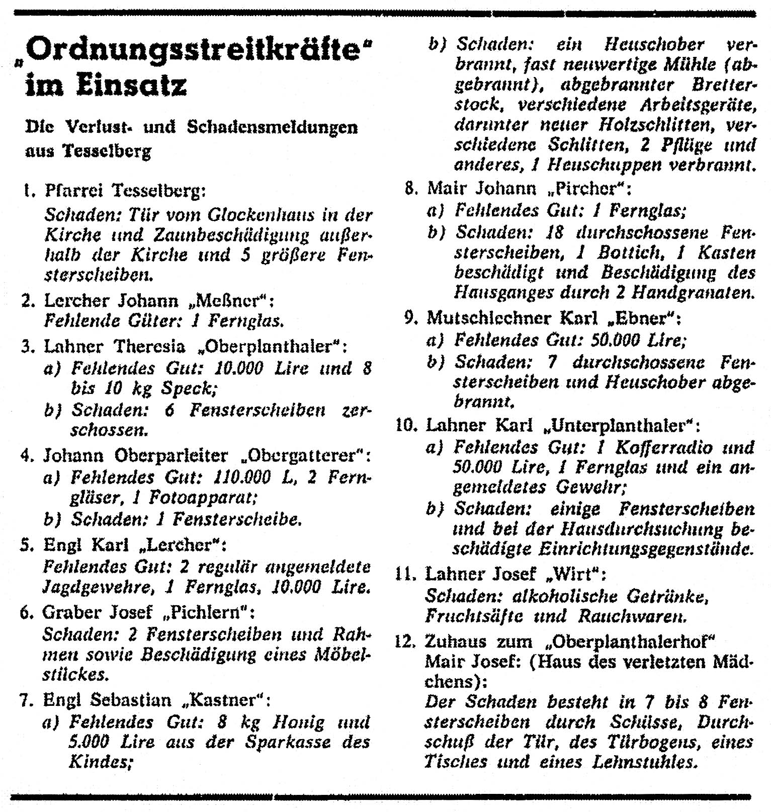 Bericht aus den „Südtiroler Nachrichten“ vom 21. September 1964.