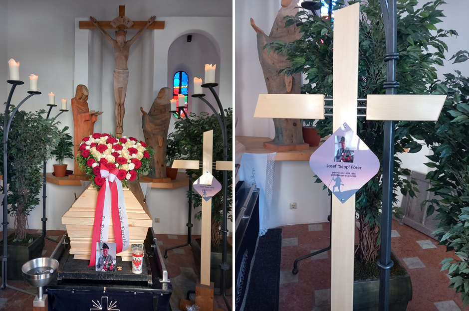 In der Kapelle in Ladis wurde Sepp Forer aufgebahrt und zahlreiche Landsleute nahmen dort von ihm Abschied. (Bilder SHB)