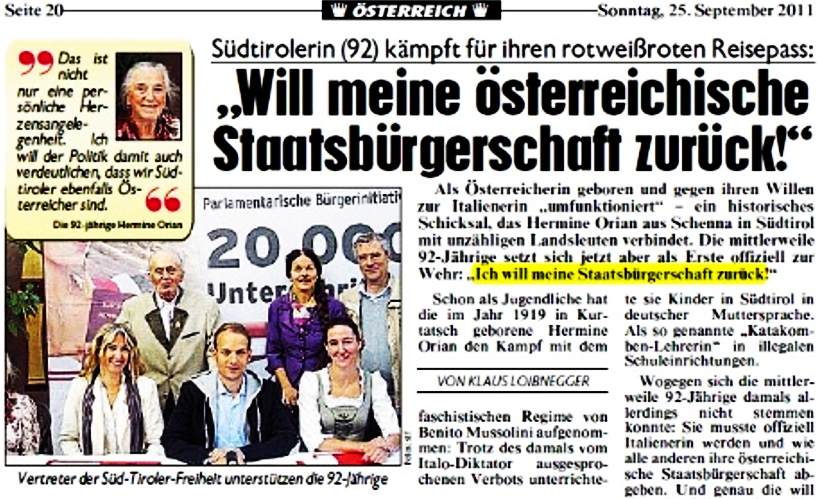 Die „Kronen-Zeitung“ berichtete 2011 über die gesammelten Unterschriften.